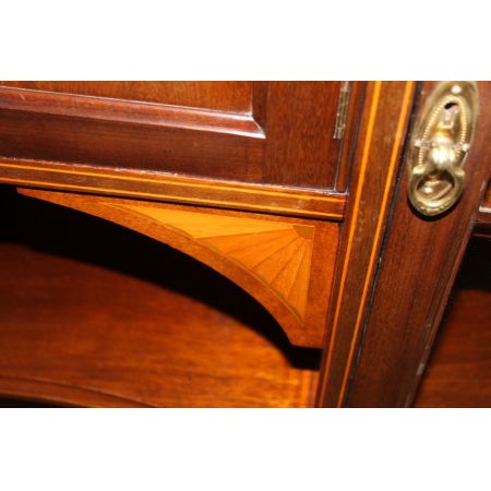 Original englische Sheraton Revival Vitrine Wohnzimmerschrank Sideboard antik massiv 1900