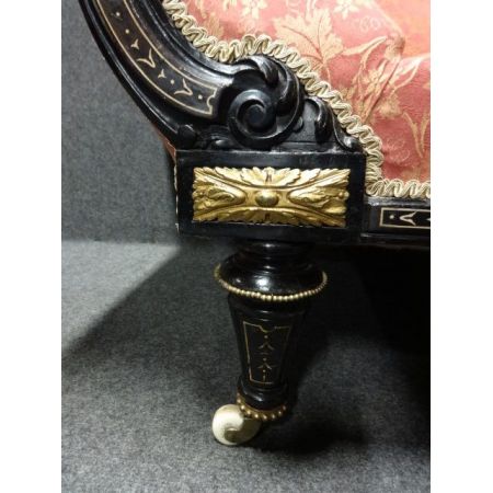 Besondere original viktorianische Chaise Longue Chaiselongue Recamiere Ebenholz Polster 1850