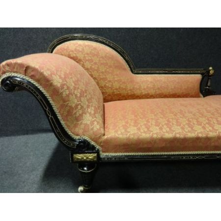 Besondere original viktorianische Chaise Longue Chaiselongue Recamiere Ebenholz Polster 1850