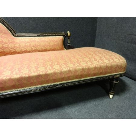 Besondere original viktorianische Chaise Longue Chaiselongue Recamiere Ebenholz Polster 1850