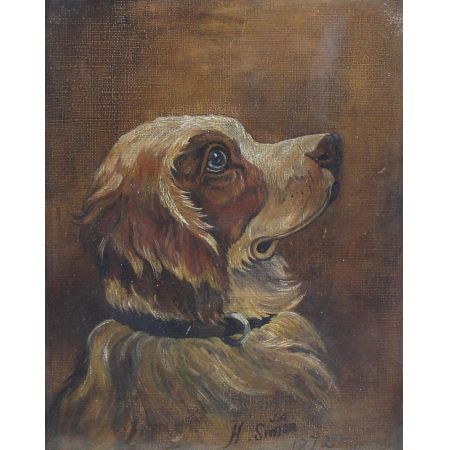 Ölgemälde Sporthund Porträt von H. Simon 1872