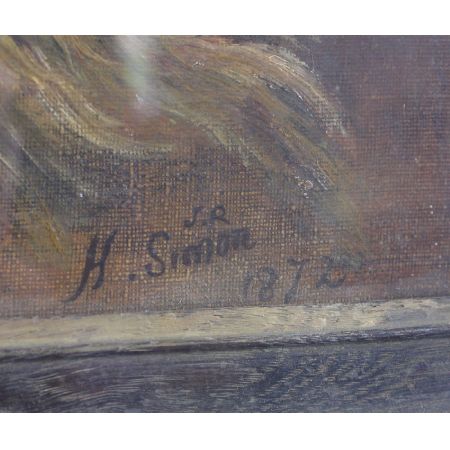 Ölgemälde Sporthund Porträt von H. Simon 1872