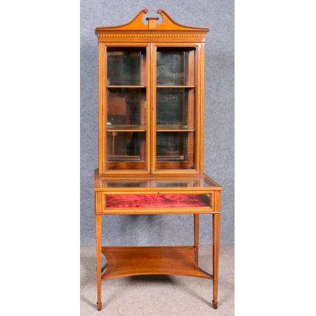 Original antike edwardische massive Mahagoni Bijouterie Vitrine 1890
