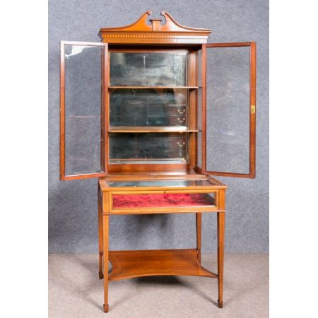 Original antike edwardische massive Mahagoni Bijouterie Vitrine 1890