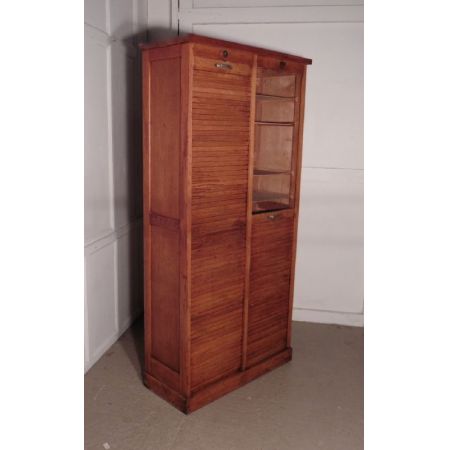 Hoher original antiker Art Deco Aktenschrank Filing Cabinet Eiche massiv 1910