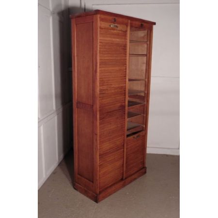 Hoher original antiker Art Deco Aktenschrank Filing Cabinet Eiche massiv 1910