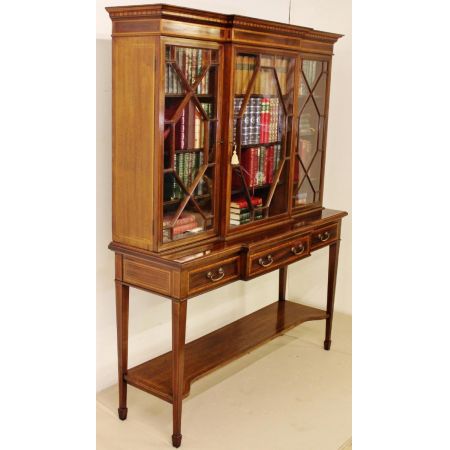 Britische antike Vitrine Bücherschrank Mahagoni Massivholz Sheraton Revival Edwards and Roberts englisch 1900