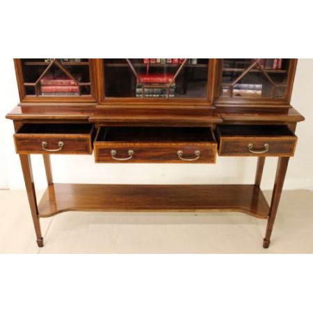 Britische antike Vitrine Bücherschrank Mahagoni Massivholz Sheraton Revival Edwards and Roberts englisch 1900