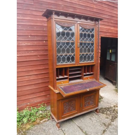 Original Englischer Antiker Spät viktorianischer Nussbaum Sekretär Massivholz mit Bücherregal bureau bookcase 1890