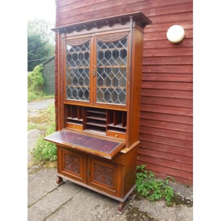 Original Englischer Antiker Spät viktorianischer Nussbaum Sekretär Massivholz mit Bücherregal bureau bookcase 1890