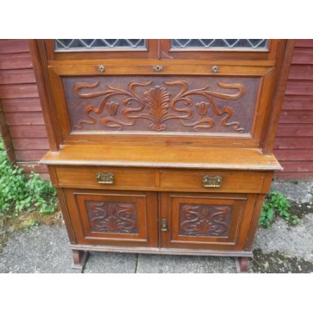 Original Englischer Antiker Spät viktorianischer Nussbaum Sekretär Massivholz mit Bücherregal bureau bookcase 1890