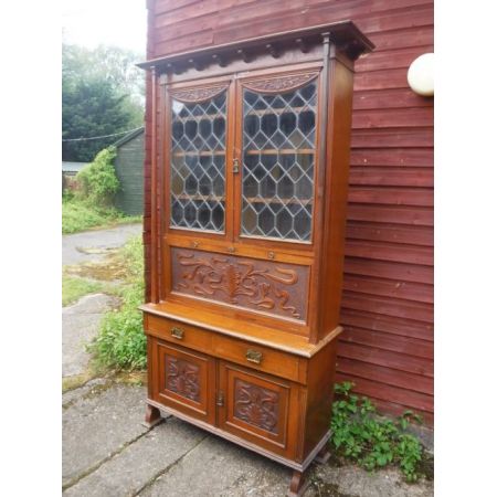 Original Englischer Antiker Spät viktorianischer Nussbaum Sekretär Massivholz mit Bücherregal bureau bookcase 1890