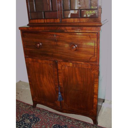 Antiker Schmaler original englischer georgischer Mahagoni Massivholz Sekretär mit Bücherregalaufsatz bureau bookcase um 1810