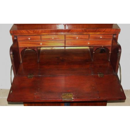 Antiker Schmaler original englischer georgischer Mahagoni Massivholz Sekretär mit Bücherregalaufsatz bureau bookcase um 1810