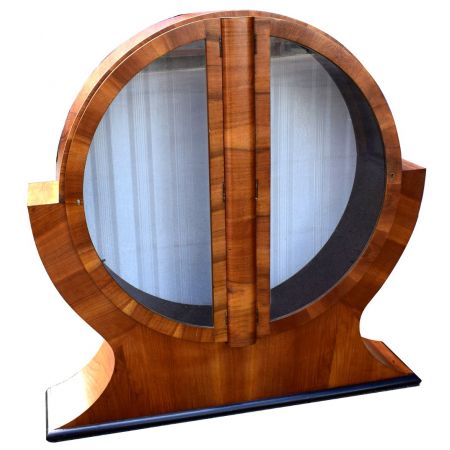 Antike Englische Art Deco Vitrine aus massivem Nussbaum 1930