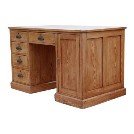 Britischer antiker viktorianischer Pedestal Schreibtisch Pinie englisch 1900