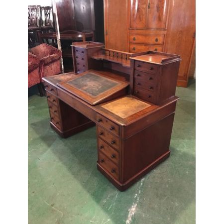 Antiker viktorianischer Mahagoni Pedestal Schreibtisch englisch 1850