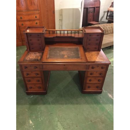 Antiker viktorianischer Mahagoni Pedestal Schreibtisch englisch 1850