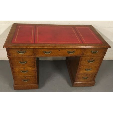 Antiker viktorianischer Pedestal Schreibtisch Eiche englisch 1850