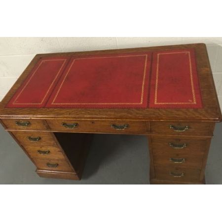 Antiker viktorianischer Pedestal Schreibtisch Eiche englisch 1850