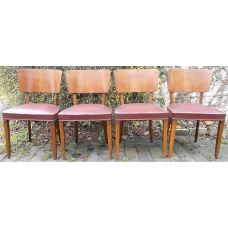 Englischer Satz von vier Art Deko Nussbaum Massivholz Esszimmer Stühlen antik von ca. 1930