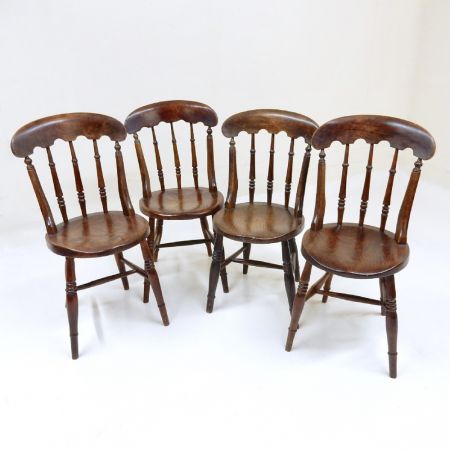 Original Englisches Antikes Set von 4 viktorianischen Windsor Stühle Küche Esszimmer aus massivem Buchenholz Landhausstil