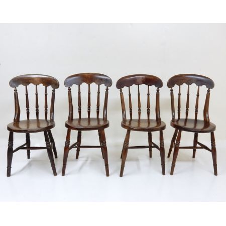 Original Englisches Antikes Set von 4 viktorianischen Windsor Stühle Küche Esszimmer aus massivem Buchenholz Landhausstil