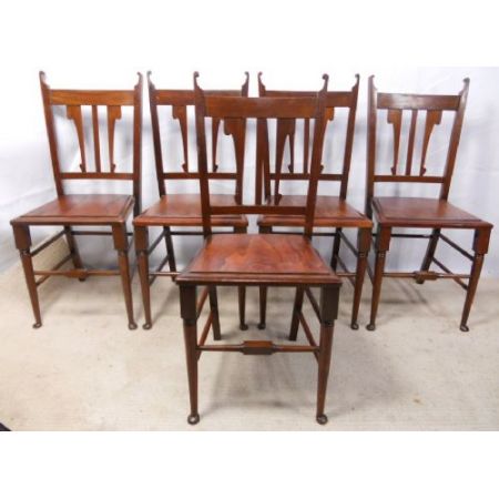 Set von fünf Antiken Englischen Jugendstil Art Nouveau Mahagoni Stühlen von ca. 1900