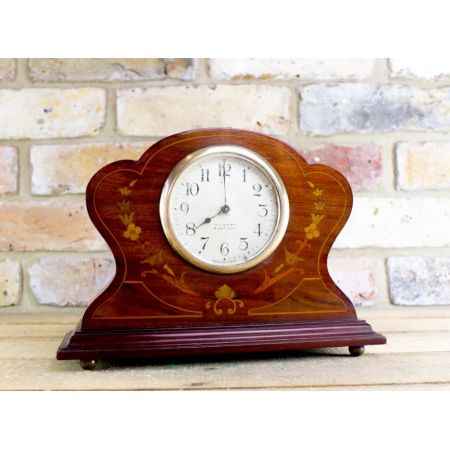 Antike Originale Edwardianische Mahagoni Blumenkranz Tischuhr um 1900