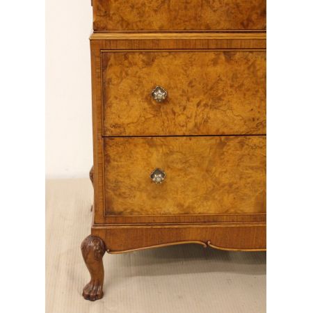 Original Nussbaum Wurzelholz Kleiderschrank Linen Press englisch 1930