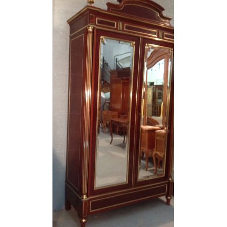 Französischer Mahagoni Kleiderschrank Messing original antik 1910
