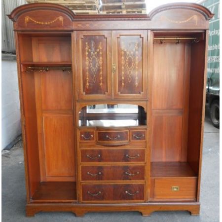 Großer edwardianischer original antiker Mahagoni Kleiderschrank englisch Maples & Co 1890