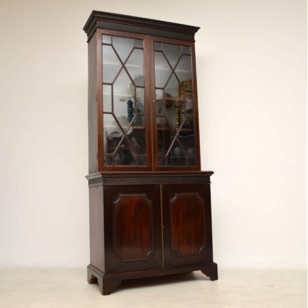 original antiker englischer Chippendale Stil Bücherschrank Mahagoni 1890