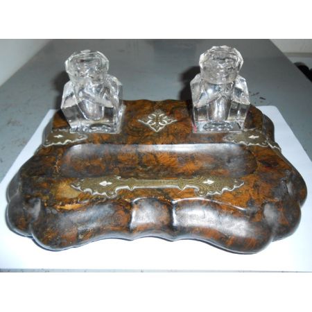 Antike Tintengläschen Messing Ständer Tintenfass original englisch 1850