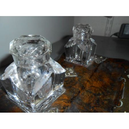 Antike Tintengläschen Messing Ständer Tintenfass original englisch 1850