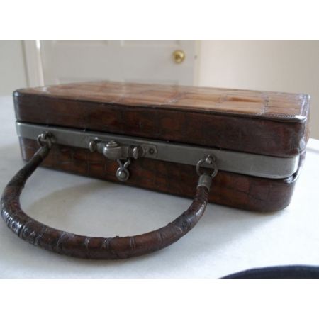 Viktorianische Englische antike Handtasche original Krokodil Haut Koffer 1891