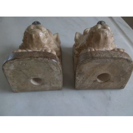 Original antike englische Gips Bücherstützen mit Terrier 1920