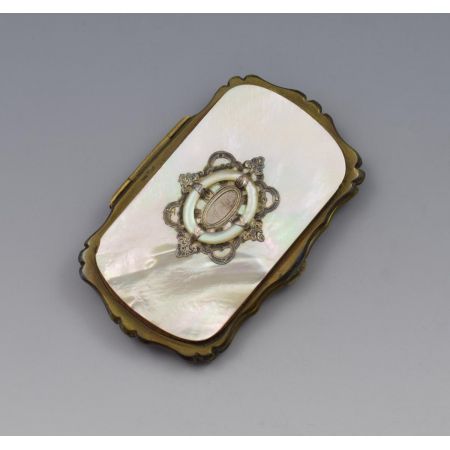 Original französischer Perlmutt Geldbeutel weiß original antik 1850