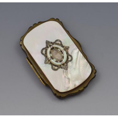 Original französischer Perlmutt Geldbeutel weiß original antik 1850