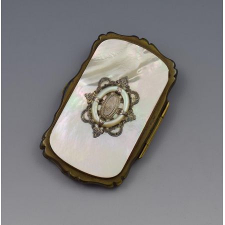 Original französischer Perlmutt Geldbeutel weiß original antik 1850