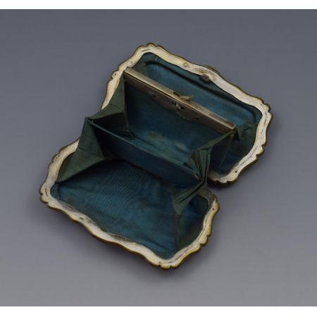 Original französischer Perlmutt Geldbeutel weiß original antik 1850