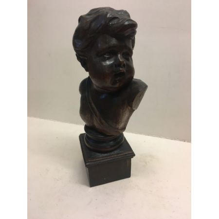 Antike Holzfigur Skulptur Cherub Holz Büste Engel 1850