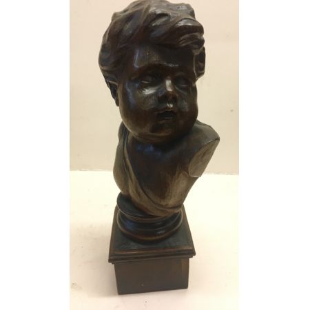 Antike Holzfigur Skulptur Cherub Holz Büste Engel 1850
