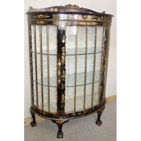 Chinoiserie Vitrine antik schwarz lackiert England 1920