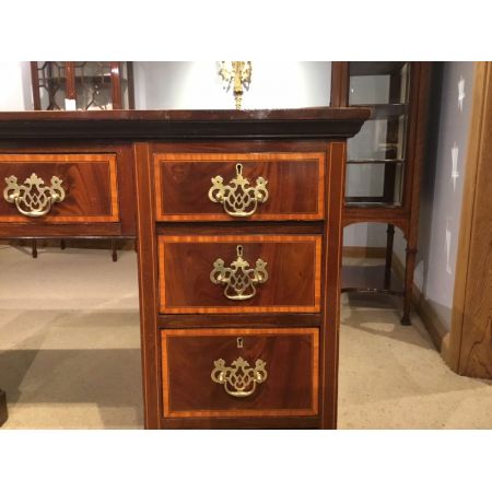 Original edwardianischer antiker Mahagoni Pedestal Schreibtisch ca 1900