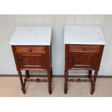 Hübsche französische antike Palisander Nachtschränke mit Marmor ca 1900