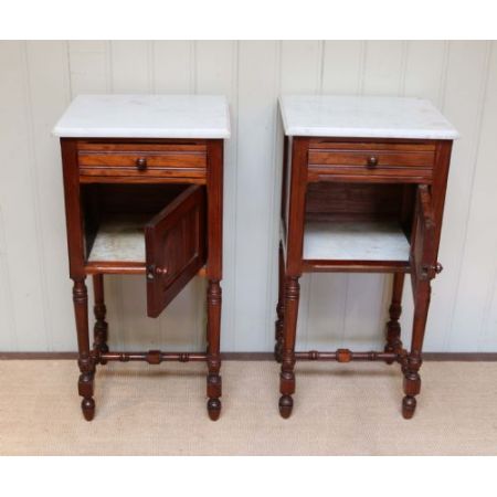 Hübsche französische antike Palisander Nachtschränke mit Marmor ca 1900