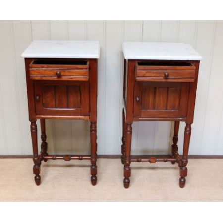 Hübsche französische antike Palisander Nachtschränke mit Marmor ca 1900