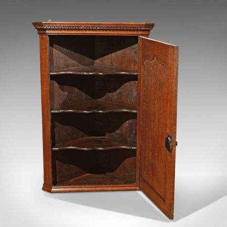 Georgianischer original antiker hängender Eckschrank Eiche englisch ca 1780