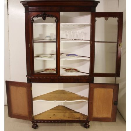 Großer viktorianischer Mahagoni Eckschrank original antik 